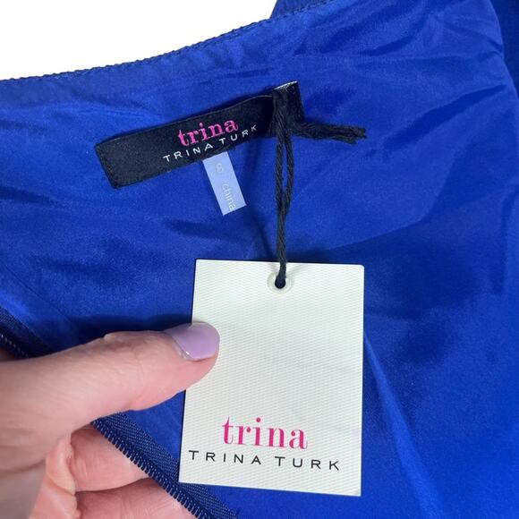 Trina Turk | NWT Gigi Open Shoulder Choker Cocktail Dress Y2K Gossip Girl Blue 8 - Picture 7 of 11